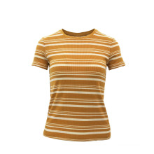 Hot Sale Custom Colorful Sweet Stand Short Sleeve Slim Ladies Stripe T-Shirt